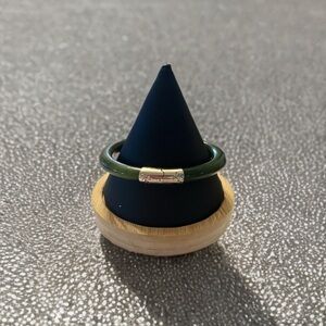 Vintage Green Jade Stone Tube Bracelet with Silver Tone Clasp